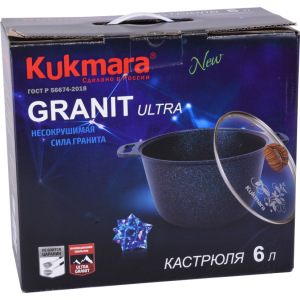 Кастрюля 6л со стеклянной крышкой, АП линия Granit ultra (Blue)