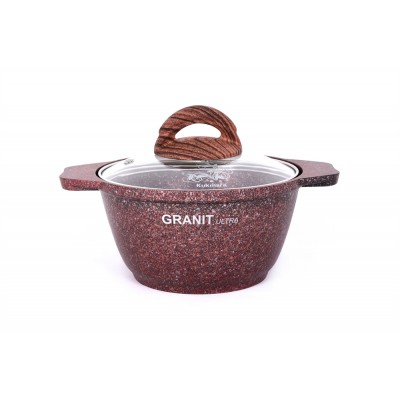 Кастрюля Kukmara 1л со стеклянной крышкой, АП линия Granit ultra (Red) кга12а